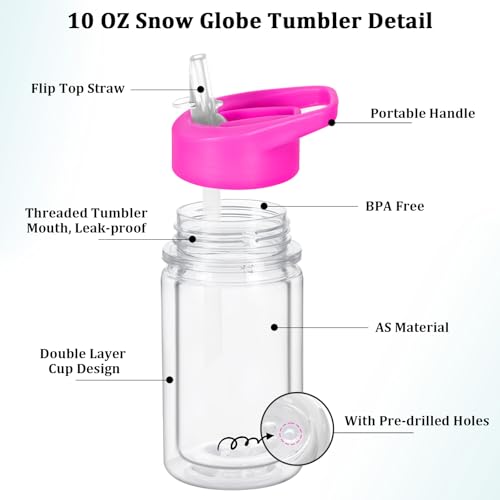 8 Pack 10oz Plastic Snow Globe Tumblers for Kids with Lids - Variation of 8