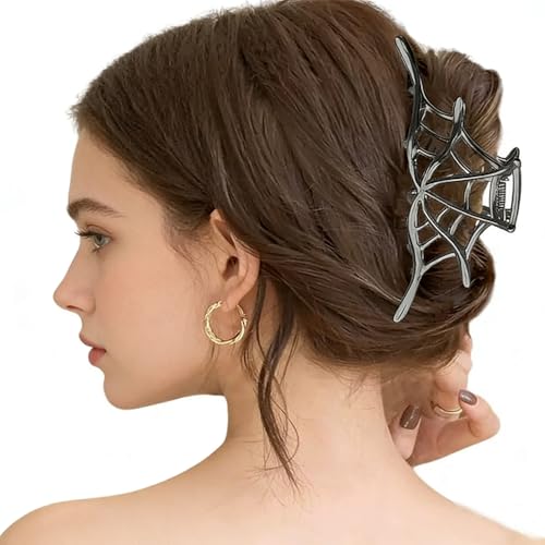 Gothic Hair Claw Clips Set - Spider Skeleton, Cobweb & Bone Hand Design