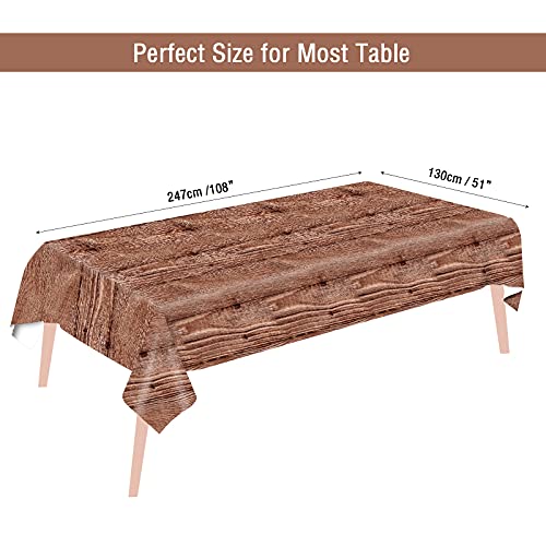 Wood Grain Tablecloths Set of 3 - Rustic Plastic Rectangular Cover for Parties