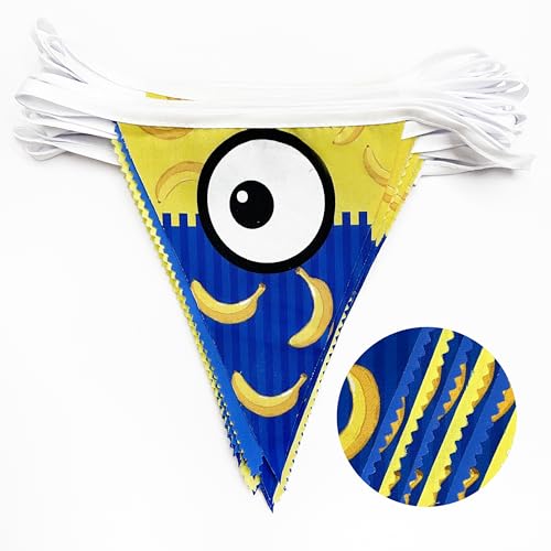 Yellow & Blue Cartoon Party Flags Banner - Big Eyes Banana Flags for Birthday & Events - 36pcs, 10M