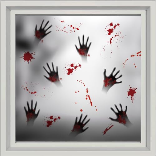 Halloween Bloody Handprint & Footprint Window Clings - Creepy Decorations, 4 Sheets, Large Size | Variation: Bloody Handprint Footprints Clings