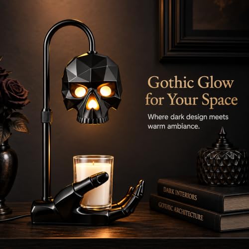 Glossy Gothic Skull Candle Warmer Lamp with Timer & Dimmer - Home Decor