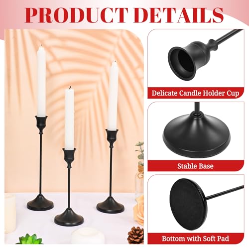 Matte Black Candlestick Holders 10 Sets (30 Pieces) - Metal Taper Candle Holders for Dining & Decor
