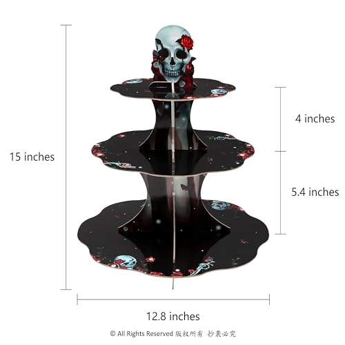Halloween Skeleton Cupcake Stand Black and Red Gothic Party Decor