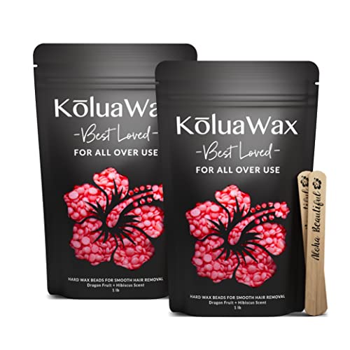 KoluaWax Wax Beads for Hair Removal - Dragon Fruit & Hibiscus, 16 Oz Pack of 2