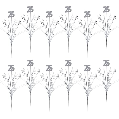 12 Piece Silver Glittered Number 25 Star Centerpieces for 25th Birthday & Anniversary