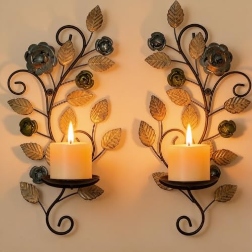 Antique Color Metal Wall Candle Sconce Holders Set of 2 Farmhouse Decor