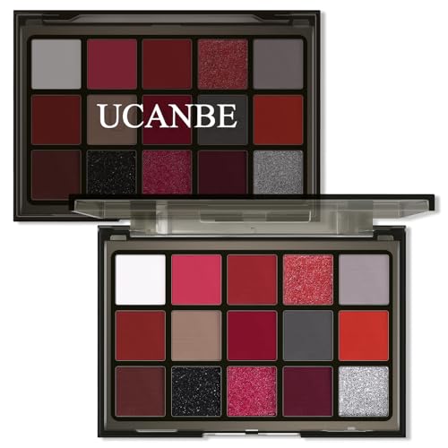Gothic Clown Eyeshadow Palette - 15 Colors Red Burgundy Gray Glitter Matte
