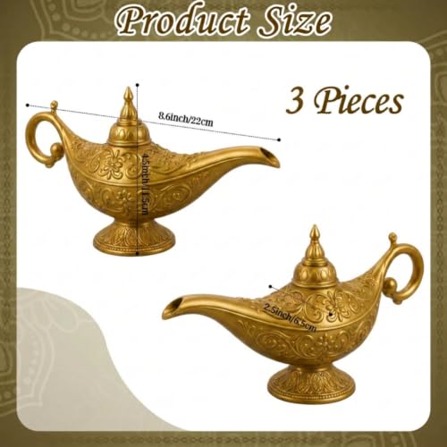 3 Pack Gold Vintage Magic Lamps Arabian Party & Halloween Prop - Costume Accessory