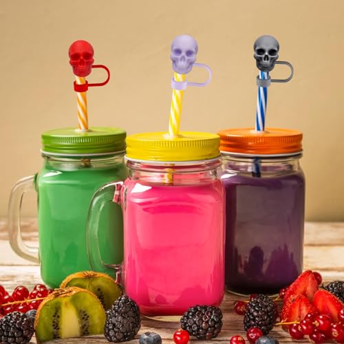 Halloween Skull Straw Cover Cap 4 Pack for 30oz/40oz Stanley Cups - a-Skull Variation