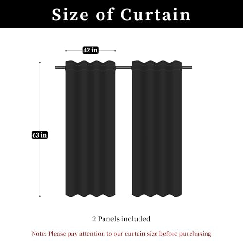 Black Damask Curtain Set - 2 Panels 42x63 Inches with Lining, Elegant Bedroom Drapes - Variation of THIS listing