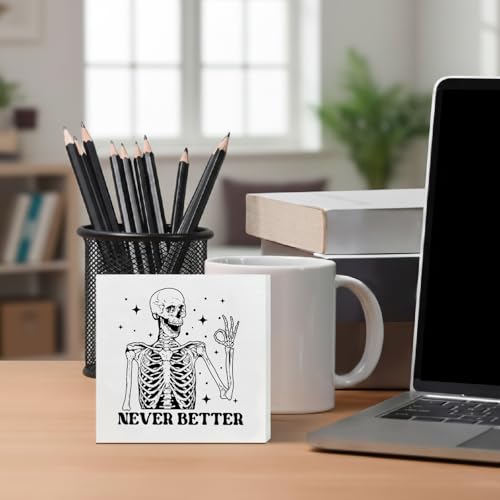 Halloween Skeleton Decor - Wooden Gothic Skeleton Figurine for Home & Office