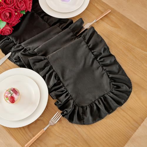 Black Satin Ruffle Table Runner 14x118 Inches - Formal Home Decor