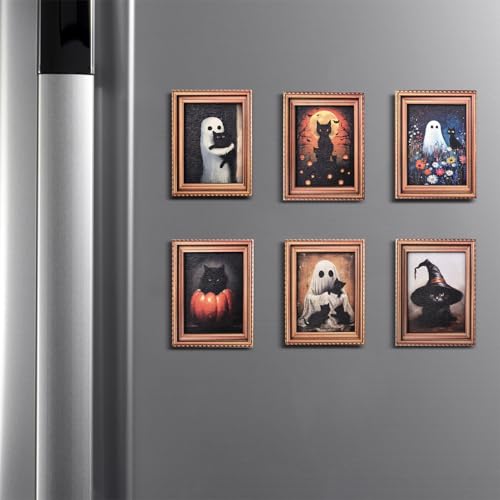 Halloween Fridge Magnets with Ghost and Black Cat - 6 Pcs Halloween Decoration Set