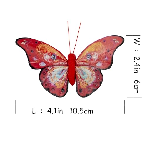 Artificial Feather Butterfly Decorations Set of 12 with Wire - F Wire Variation