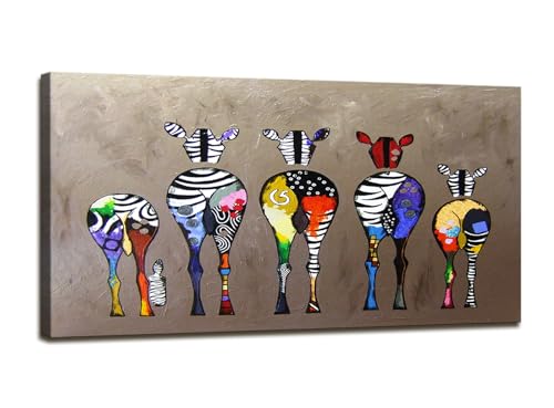 Colorful Zebra Canvas Wall Art - 40" x 20" Modern Animal Painting Ready to Hang