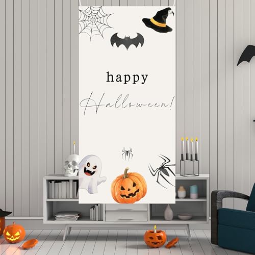Halloween Party Banner Backdrop Decor - Spooky Pumpkin Bat Ghost Design 35x72in