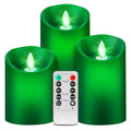 Green Flame LED Candles with Remote Control - Real Wax, Flameless, Battery Operated