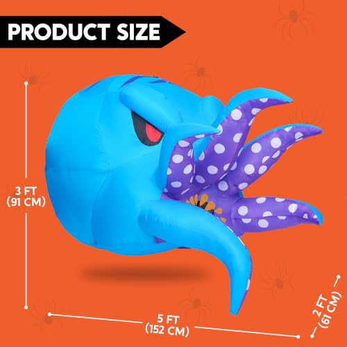 5 FT Halloween Inflatable Octopus Car Decoration with LED Lights - Trunk or Treat Outdoor Decor