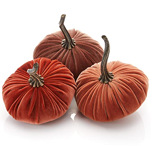 Your Heart's Content Velvet Pumpkin Set of 3 Small Autumn Decor - Bronze Rust Variation