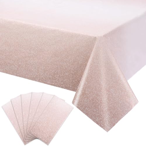 Ombre Rose Gold Tablecloths - 6 Pack 54x108 Inch Glitter Disposable Cover