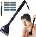 ETbyto Back Shaver for Men - Retractable Long Handle Back Hair and Body Shavers,Replaceable Multi-Layer Double Blades（8PCS）, Ergonomic DIY Wet or Dry Shaving Solution - Black