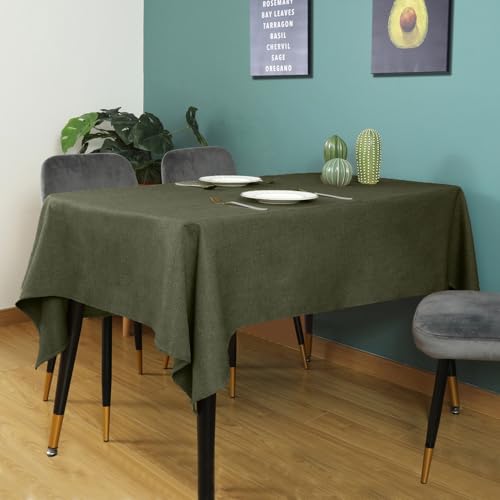 Moss Green Rectangular Table Cloth 118x57 Inches Linen Textured Waterproof Cover - WAITER TREE Variation