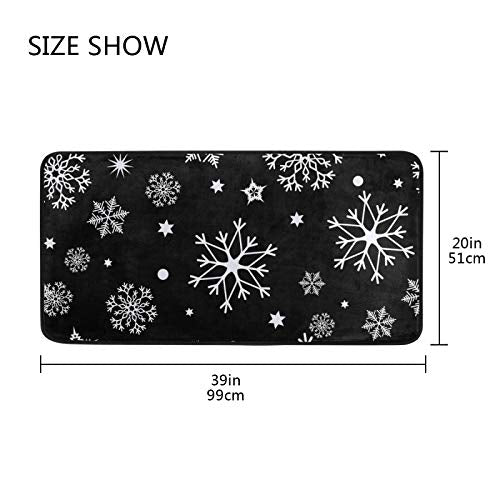Indoor Doormat Non Slip Floor Rug - Washable Christmas Snowflake 39x20 Inch - Black
