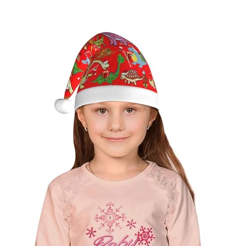 Unisex Dinosaur Pattern Christmas Hat - Black Kids Santa Xmas Headwear