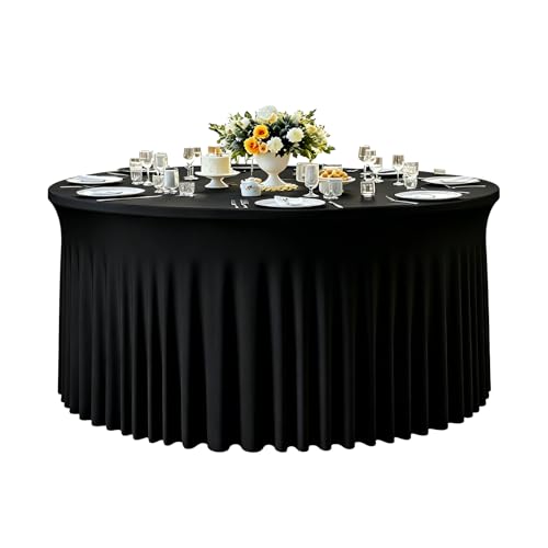 Black Round Tablecloth 72 Inch for Weddings & Events - Stretch & Wrinkle-Free