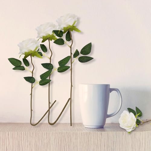 Artificial White Rose Flowers 10PCS Long Stem Fake Bouquet for Wedding & Party Decor