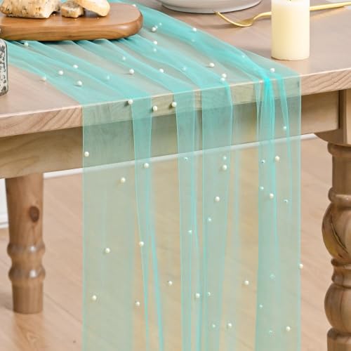 10-Pack Turquoise Pearl Gauze Table Runners 28x120 Inches Home Decor