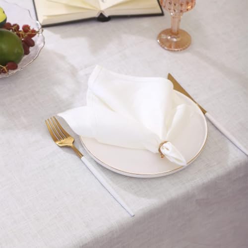 White Linen Tablecloth 60x84 Inches - Textured Dining Cover for Indoor & Outdoor Use