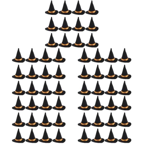 Mini Felt Witch Hats for Crafts - 60 Pack Black Halloween Decorations