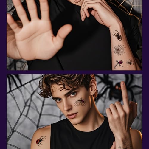 Halloween Temporary Tattoos Spider Web & Spider Stickers Set - Style24 Waterproof Body Art