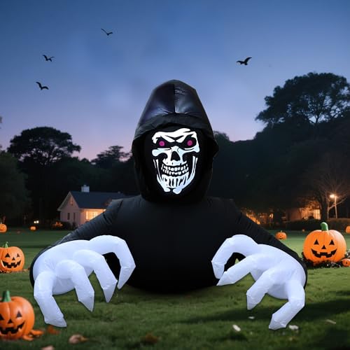 6ft Inflatable Grim Reaper Halloween Decoration Outdoor Yard Display with LED Lights