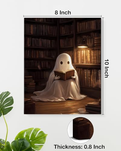 Halloween Ghost Wall Art Canvas Print - Spooky Library Reading Decor 8x10 Variation: Ghost-7