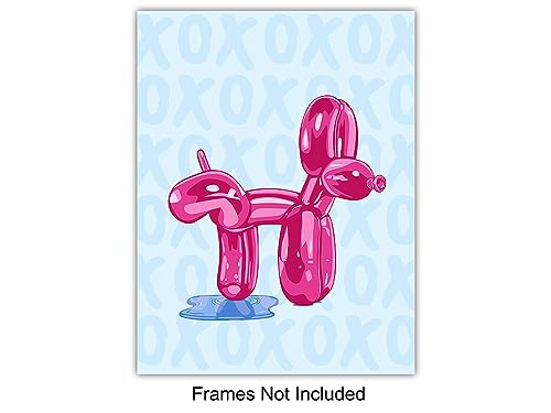 Balloon Dog Wall Art Print 11x14 Pink and Blue - Preppy Bathroom Decor - Variation 1