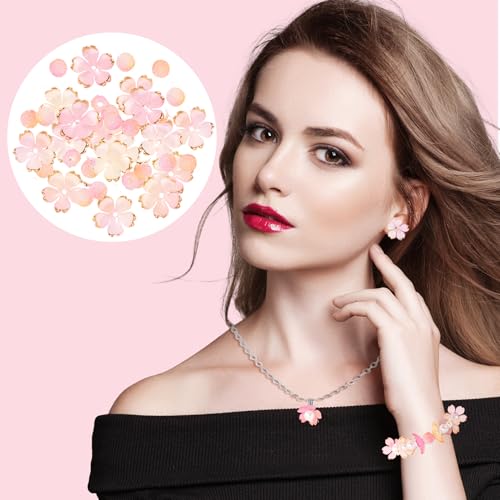 Pink Gradient Flower Beads & Round Charm Set for Jewelry Making - 200Pcs