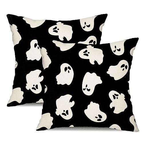 Halloween Pillow Covers 16x16 Inch Set of 2 Ghost Decor Black & White - Outdoor & Sofa