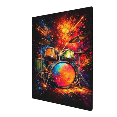 Drum Set Wall Art Canvas Print - 16x12 Inches Music Wall Decor - Variation: Drum Set / 16L x 12W