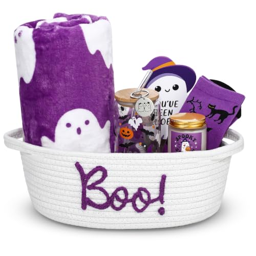 Purple Ghost Socks - Halloween Boo Gift Set with Blanket, Tumbler & Candle