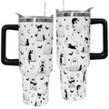 Halloween Ghost Cat Tumbler with Handle 40oz Insulated Water Bottle - Spooky Gift