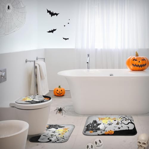 Britimes Halloween Spooky Ghost Bathroom Rug Set of 3 - Bath Mats & Toilet Lid Cover