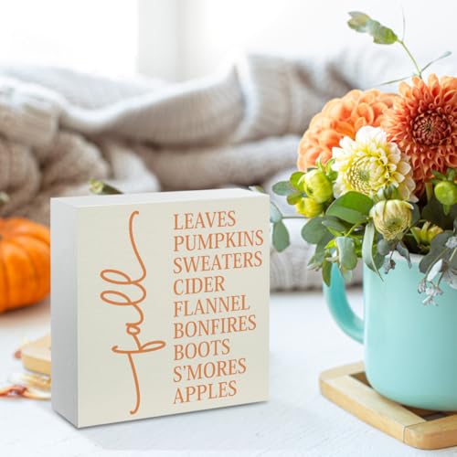 Fall Decor Sign for Home - Rustic Wooden Autumn Wall Art - 5x5 Inches