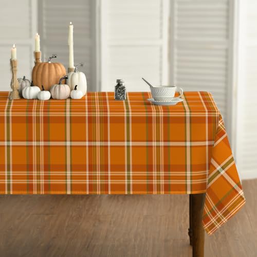 Horaldaily Fall Tablecloth 60 x 104 Inch Rectangular Autumn Buffalo Plaid - Orange