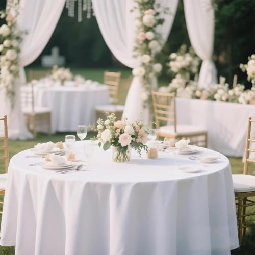 120 Inch Round White Tablecloth - 4 Pack, Premium Polyester, Stain-Resistant, Elegant for Events