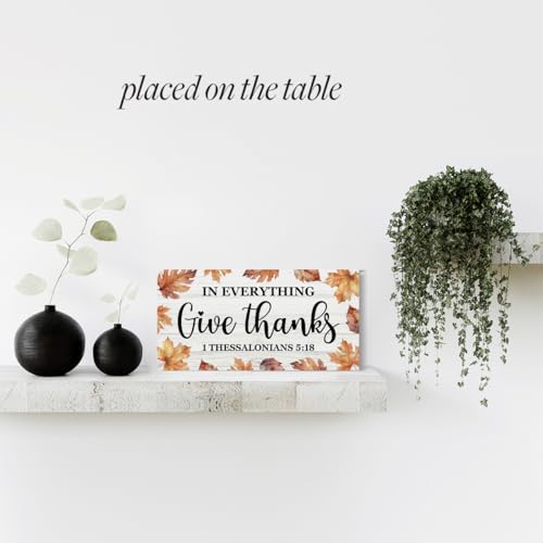 Thanksgiving Wall Art Plaque - In Everything Give Thanks Wooden Decor 12 x 6 Inch