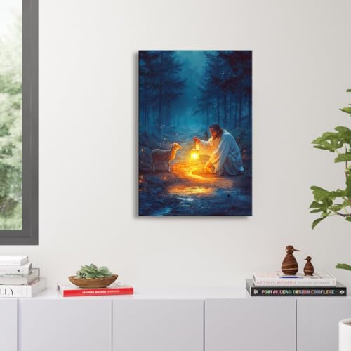 Christian Wall Art Jesus and Lost Lamb Canvas Poster - 16x24 Religious Home Decor - Variation of THIS listing