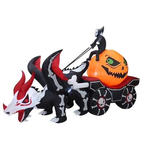 9 FT Halloween Inflatable Pumpkin Carriage with Grim Reaper & LED Lights